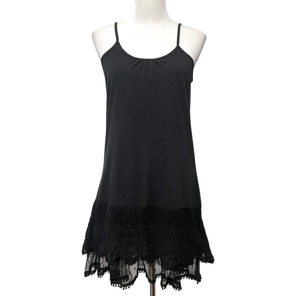 Winter Lennon Black Lace Trim Cami Dress Slip Adjustable Straps Crochet Womens S